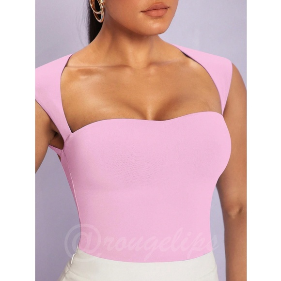 Pink Slim Fit CROP Top Sweetheart Décolleté Neckline Thick and Stretchy - Picture 2 of 9